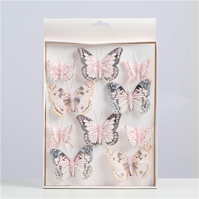 Бабочки для декора и флористики, на прищепке, пластиковые, нежно-розовые, микс, 5 см и 8 см