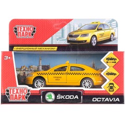 Машина металл SKODA OCTAVIA ТАКСИ длина 12 см, двери, багаж, инерц. кор. Технопарк