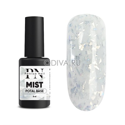 Patrisa nail, POTAL Mist base - каучуковая база с серебряной поталью (молочно-сераая), 8 мл