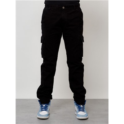 Джинсы карго мужские с накладными карманами черного цвета 2404Ch