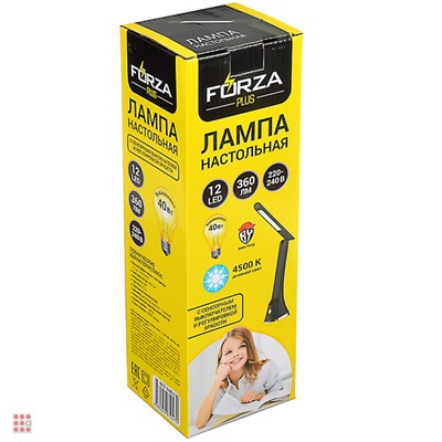 FORZA Лампа настольная, 12 LED, 5Вт, диммер, с сенсор. выкл., 360 Лм