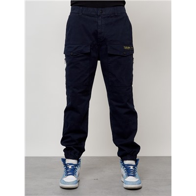 Джинсы карго мужские с накладными карманами темно-синего цвета 2417TS