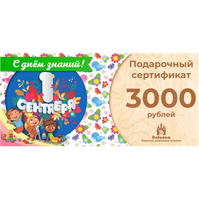 Подарочный сертификат на 3000 рублей (С днём знаний!)