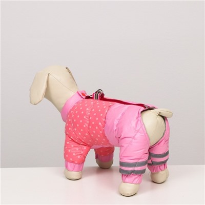 Комбинезон для собак  "Горошек", размер 12 (ДС 28, ОГ 38, ОШ 27 см), розовый