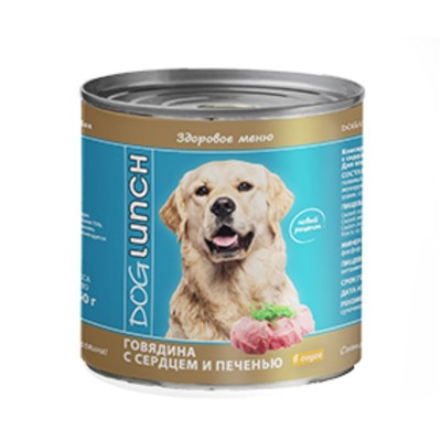 Влажный корм Dog Lunch для собак, говядина с сердцем и печенью в соусе, 750 г