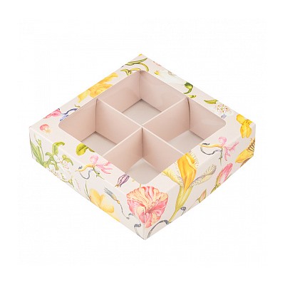 Коробка для 4 конфет "Флористика", с окном