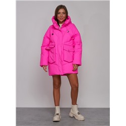 Зимняя женская куртка модная с капюшоном розового цвета 52310R