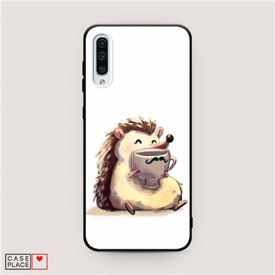 Матовый силиконовый чехол Еж кофеман на Samsung Galaxy A50