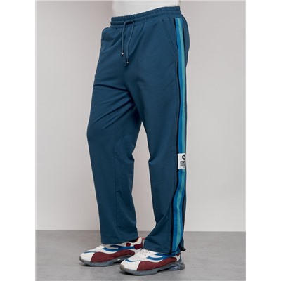 Широкие спортивные штаны трикотажные мужские синего цвета 12903S