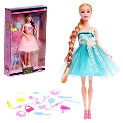 Кукла-модель шарнирная «Виктория», в пышном платье, с набором аксессуаров, цвет бирюзовый 9081283