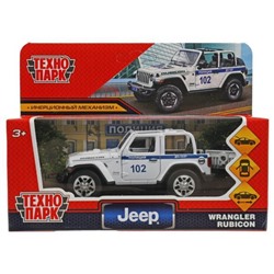 Машина металл JEEP WRANGLER RUBICON ПОЛИЦИЯ 11 см, двери, багаж, инерц, кор. Технопарк