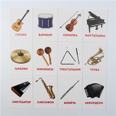 Обучающие карточки по методике Г. Домана «Музыкальные инструменты», 12 карт, А6