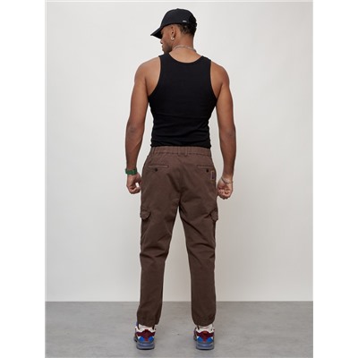 Джинсы карго мужские с накладными карманами коричневого цвета 2422K