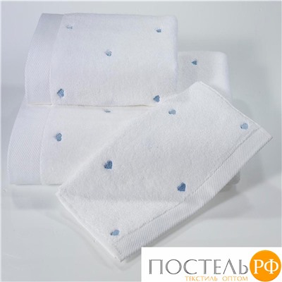 1018G11181100 Полотенце Soft cotton LOVE белый-голубой 75X150