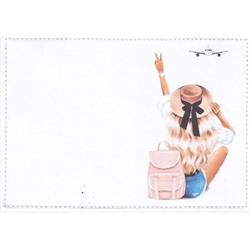 Обложка для паспорта натуральная кожа, цветной рисунок по коже "Девушка и самолет" 1,2-003-0 ПОЛИГРАФДРУГ