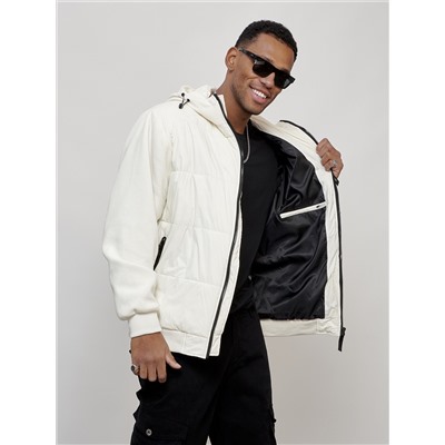 Куртка спортивная мужская весенняя с капюшоном белого цвета 7335Bl