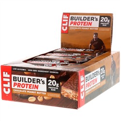 Clif Bar, Протеиновый батончик Builder's с шоколадом и арахисовым маслом, 12 батончиков, весом 68 г (2,4 унции) каждый