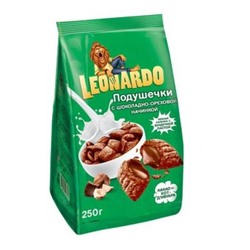 «Leonardo», готовый завтрак «Подушечки с шоколадно-ореховой начинкой», 250 гр. KDV