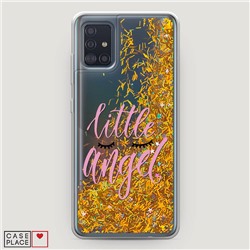 Жидкий чехол с блестками Little angel надпись на Samsung Galaxy A51