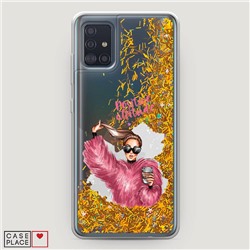 Жидкий чехол с блестками Positive in pink на Samsung Galaxy A51