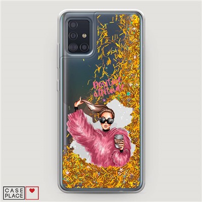 Жидкий чехол с блестками Positive in pink на Samsung Galaxy A51