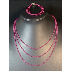 Колье с браслетом из шпинели розовой, 3 нити, шарик гр.2мм, 45см, 18см, 17гр.