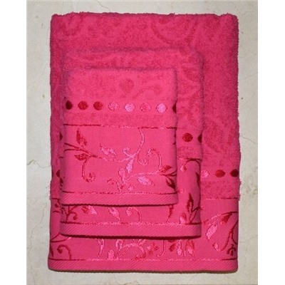 Набор махровых полотенец жаккард "Подарочный"-фуксия 3 шт (40*70 см, 50*90 см,70*130 см) в индив. упак. хлопок 100%