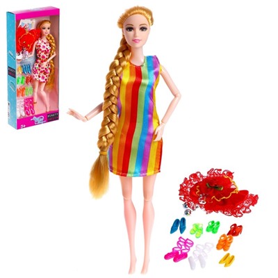 Кукла модель шарнирная "Тина" в платье, с аксессуарами, МИКС 7023872