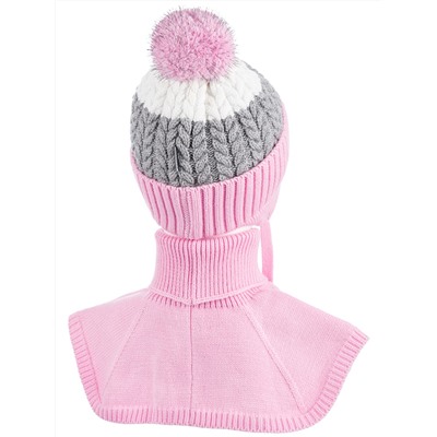 Комплект шапка и манишка 12з7822 розовый/серый