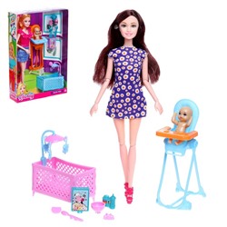 Кукла модель шарнирная "Мама Стефания" с малышом, мебелью и аксессуарами МИКС 6936180