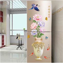 Многоразовая интерьерная наклейка на холодильник "Ваза с цветами"
