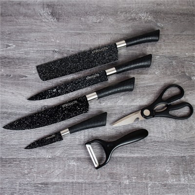 Набор кухонных ножей 6 предметов в магнитной коробке / WD-102 /уп 30/ножницы и овощечистка в комплекте