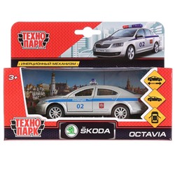 Машина металл SKODA OCTAVIA ПОЛИЦИЯ длина 12 см, двери, багаж, инерц. кор. Технопарк