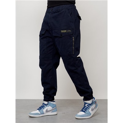 Джинсы карго мужские с накладными карманами темно-синего цвета 2417TS