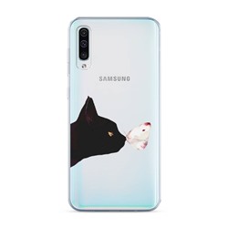 Силиконовый чехол Черный кот и бабочка на Samsung Galaxy A50