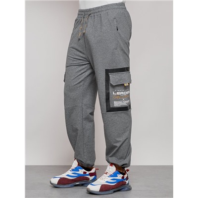 Широкие спортивные брюки трикотажные мужские серого цвета 12908Sr