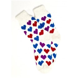 Носки женские шерстяные вязаные HV018 Разноцветные сердечки
