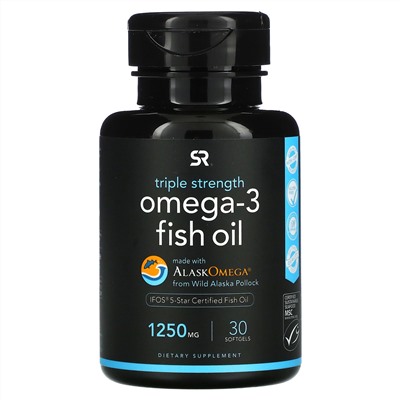 Sports Research, рыбий жир с омега-3, тройная сила, 1250 мг, 30 капсул
