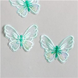 Декор для творчества текстиль вышивка "Бабочка зелёная" 4,7х5,5 см