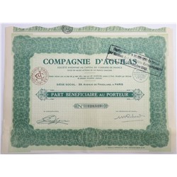 Акция бенефициара компании Aguilas, 125 франков 1935 года, Франция