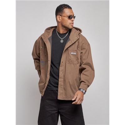 Джинсовая куртка мужская с капюшоном коричневого цвета 12768K
