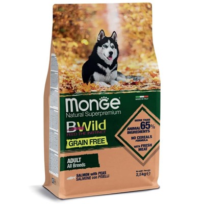 Сухой корм Monge Dog BWild GRAIN FREE для собак, беззерновой, лосось, 2,5 кг