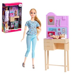 Кукла-модель шарнирная «Доктор Лиза» с малышом, мебелью и аксессуарами, в костюме 7806280