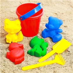 Набор для игры в песке №1: ведёрко, 4 формочки для песка, грабельки, лопатка, МИКС 2881391