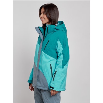 Горнолыжная куртка женская зимняя большого размера темно-зеленого цвета 2308TZ