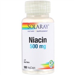 Solaray, ниацин, 500 мг, 100 капсул