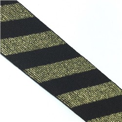 Резинка №23, размер 3,5 см 1 метр, цвет черный, золото полосы люрекс