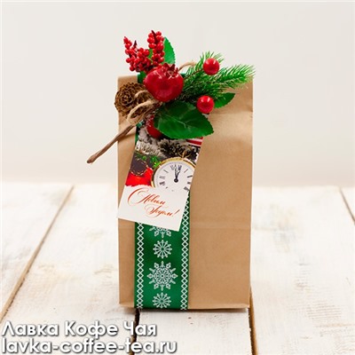 подарочный набор №1 Снежинки в крафт-пакете, в составе чай и шоколад