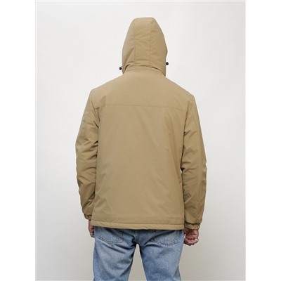 Куртка молодежная мужская весенняя с капюшоном бежевого цвета 7307B