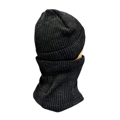 Мужская шапка со снудом HS370 на флисе темно-серая